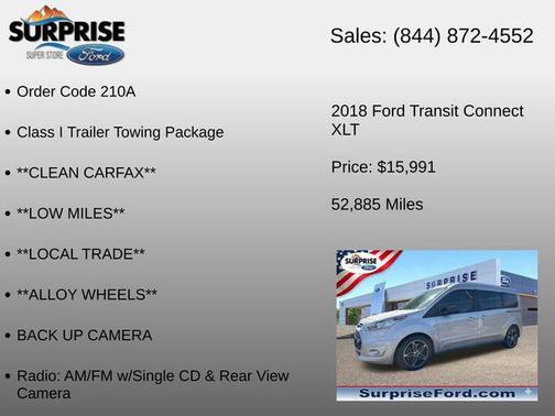 Silver Metallic 2018 Ford Transit Connect XLT w/Rear Liftgate