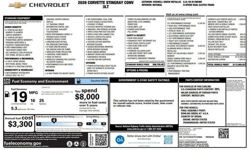 2026 Chevrolet Corvette Stingray w/3LT
