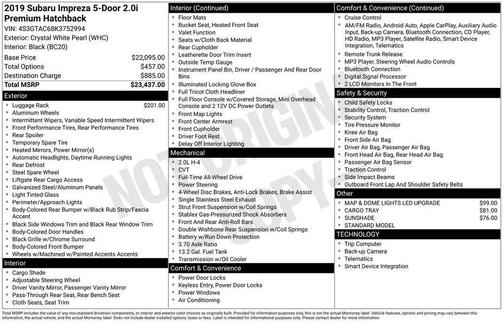 2019 Subaru Impreza 2.0i Premium