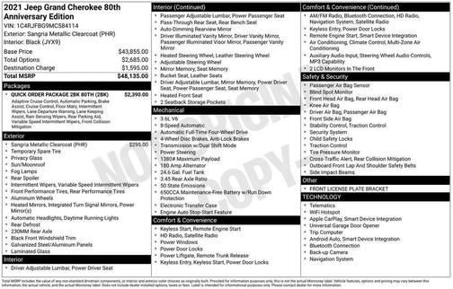 2021 Jeep Grand Cherokee 80th Anniversary 4X4
