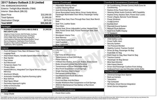 2017 Subaru Outback 2.5i Limited