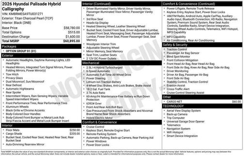 2026 Hyundai Palisade Hybrid Calligraphy