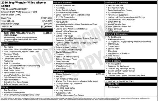 Bright White Clearcoat 2016 Jeep Wrangler Willys Wheeler