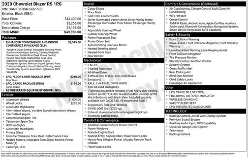 Black 2020 Chevrolet Blazer RS