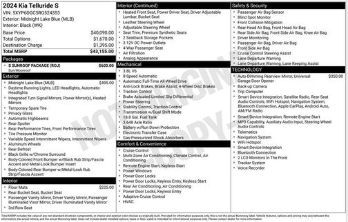 Midnight Lake Blue 2024 Kia Telluride S