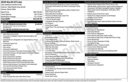 Steel Matte Gray 2025 Kia K5 GT-Line
