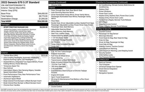 2022 Genesis G70 3.3T AWD
