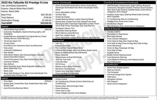 Glacial White Pearl 2025 Kia Telluride SX Prestige X-Line