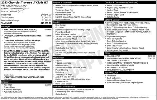 Summit White 2023 Chevrolet Traverse LT Cloth