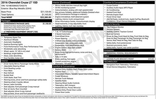 2016 Chevrolet Cruze LT Auto