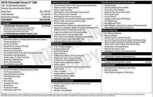2016 Chevrolet Cruze LT Auto