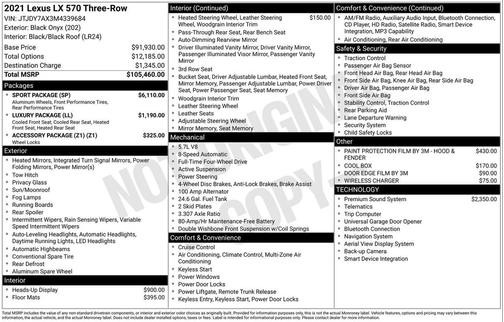 Onyx Black 2021 Lexus LX 570 Three-Row