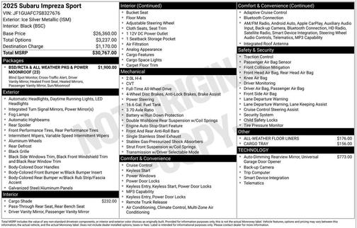Ice Silver Metallic 2025 Subaru Impreza Sport