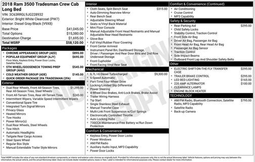 2018 RAM 3500 Tradesman Crew Cab 4x4 8' Box