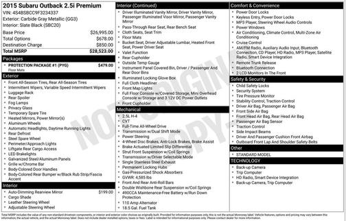 Carbide Gray Metallic 2015 Subaru Outback 2.5i Premium