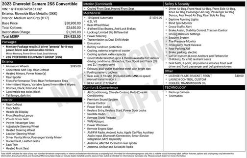 Riverside Blue Metallic 2023 Chevrolet Camaro 2SS