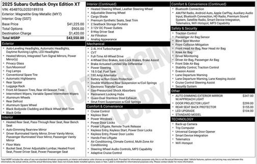 Magnetite Gray Metallic 2025 Subaru Outback Onyx Edition XT