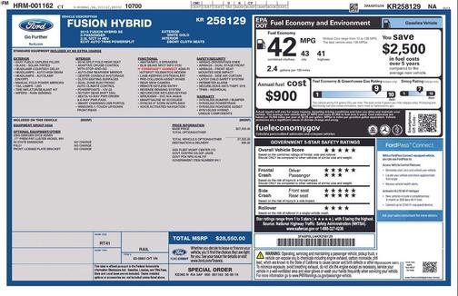 White Gold Metallic 2019 Ford Fusion Hybrid SE