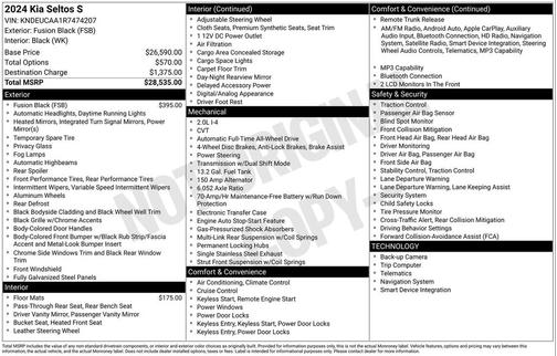 Fusion Black 2024 Kia Seltos S
