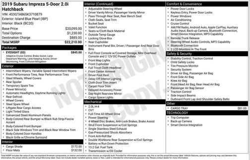 2019 Subaru Impreza 2.0i