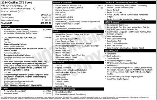 Crystal White Tricoat 2024 Cadillac XT6 Sport AWD