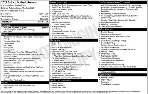 Autumn Green Metallic 2021 Subaru Outback Premium