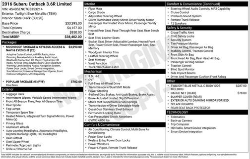 2016 Subaru Outback 3.6R Limited