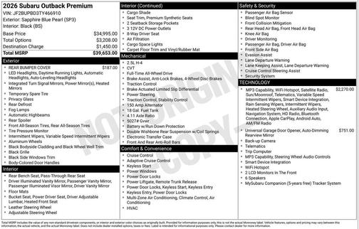 Sapphire Blue Pearl 2026 Subaru Outback Premium