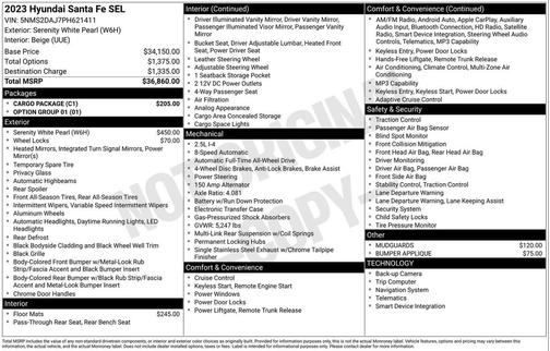 Serenity White Pearl 2023 Hyundai SANTA FE SEL 2.4