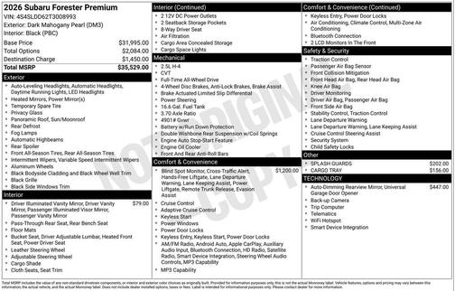 Dark Mahogany Pearl 2026 Subaru Forester Premium