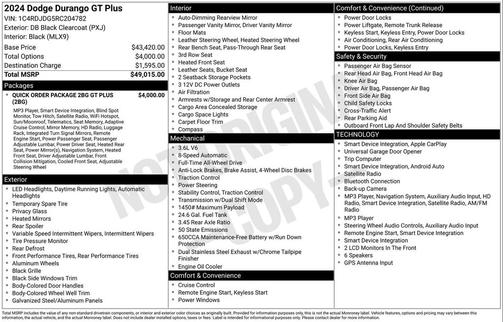 DB Black Clearcoat 2024 Dodge Durango GT Plus