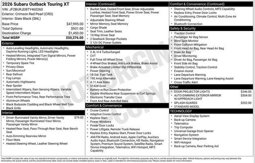 Crimson Red Pearl 2026 Subaru Outback Touring XT