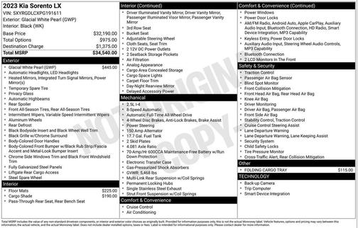 Glacial White Pearl 2023 Kia Sorento LX