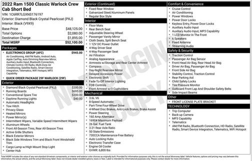 Diamond Black Crystal Pearlcoat 2022 RAM 1500 Classic Warlock Crew Cab 4x4 5'7' Box