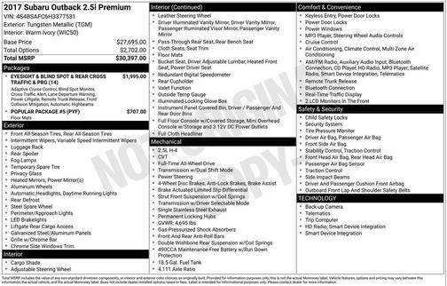 2017 Subaru Outback 2.5i Premium