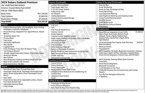 Crystal White Pearl 2024 Subaru Outback Premium