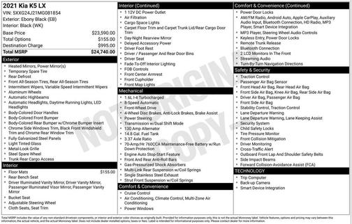 Ebony Black 2021 Kia K5 LX