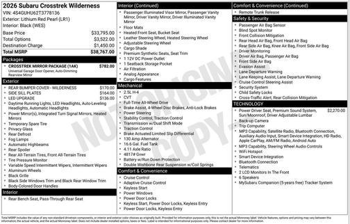 Lithium Red Pearl 2026 Subaru Crosstrek Wilderness