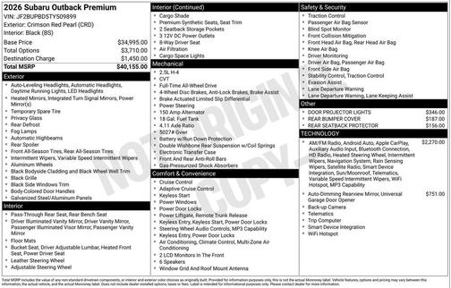 Crimson Red Pearl 2026 Subaru Outback Premium