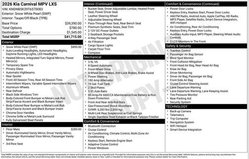 2026 Kia Carnival LXS