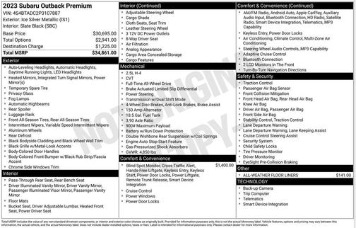 Ice Silver Metallic 2023 Subaru Outback Premium
