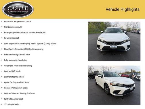 Platinum White Pearl 2023 Honda Civic EX-L