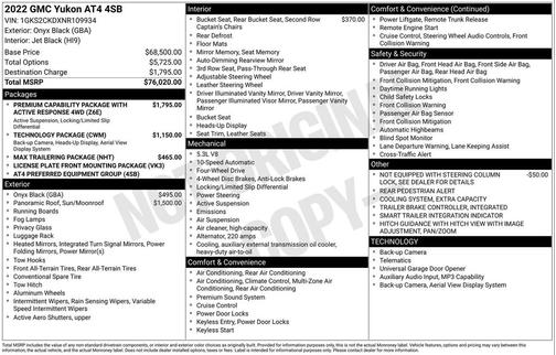 Onyx Black 2022 GMC Yukon 4WD AT4