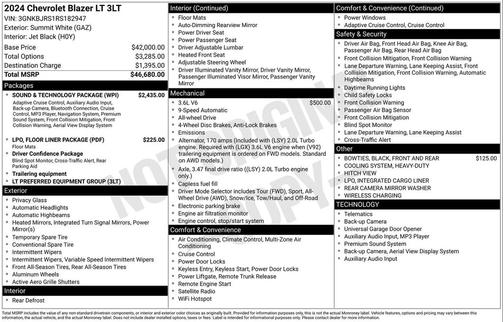 Summit White 2024 Chevrolet Blazer 3LT