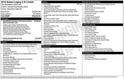 2016 Subaru Legacy Limited