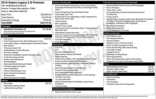 Twilight Blue Metallic 2016 Subaru Legacy Premium