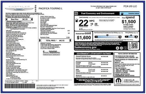 Brilliant Black Crystal Pearlcoat 2022 Chrysler Pacifica Touring L