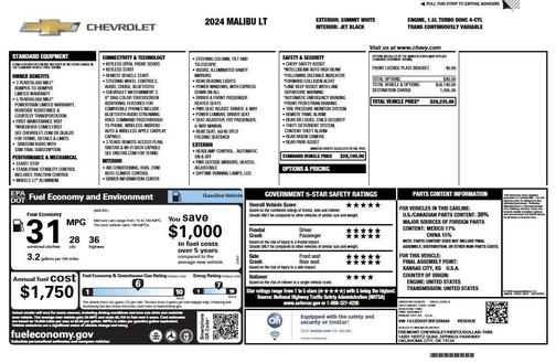 Summit White 2024 Chevrolet Malibu FWD 1LT