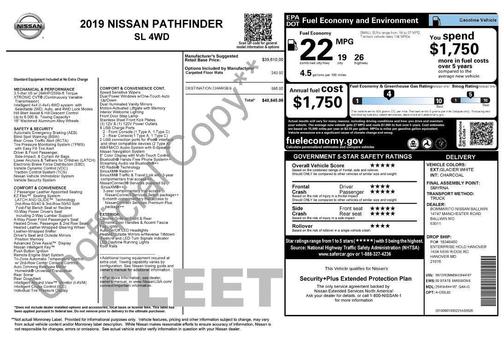 Glacier White 2019 Nissan Pathfinder SL