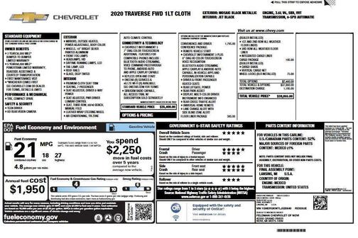 Mosaic Black Metallic 2020 Chevrolet Traverse LT Cloth